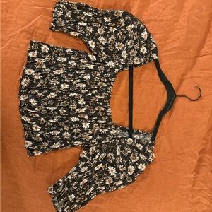 Urban Outfitters Black Floral Smocked Blouse